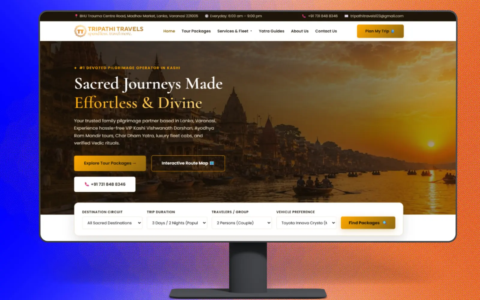 Tripathi Travels website ka desktop preview